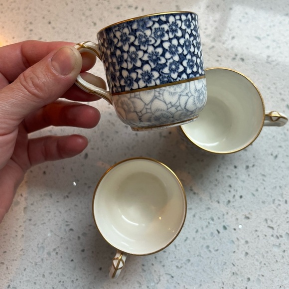 Rare Antique Royal Worcester Blue/White Floral Porcelain Demitasse Cups Set of 3 - Picture 10 of 16